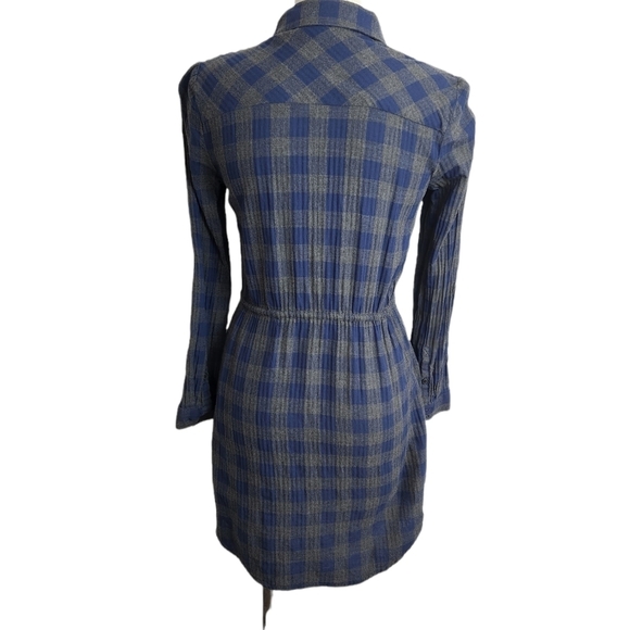 Ro & De Blue Collar Button Plaid Long Sleeve Drawstring Shift Dress Size SX - Picture 2 of 7
